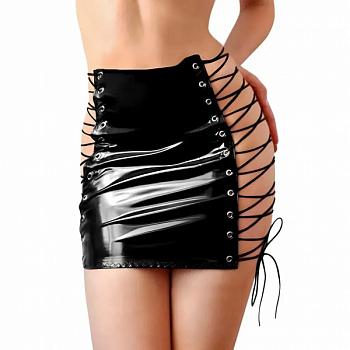 Лакована спідниця на шнурівці Art of Sex - Molly, колір чорний, XS-M