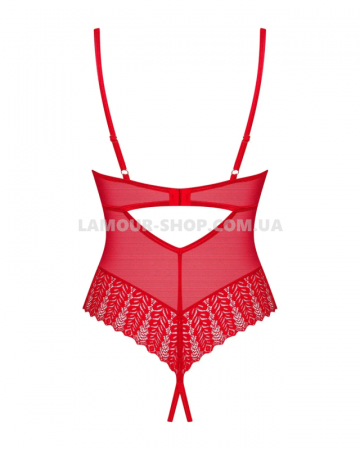 фото Боді  Obsessive Ingridia crotchless teddy XS/S, червоне, відкриті груди