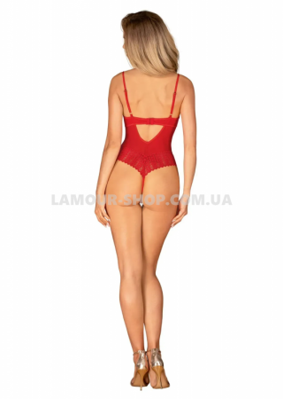 фото Боді  Obsessive Ingridia crotchless teddy XS/S, червоне, відкриті груди