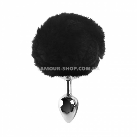 фото Анальний затор М Art of Sex - Metal Butt plug Rabbit Tail, Чорний