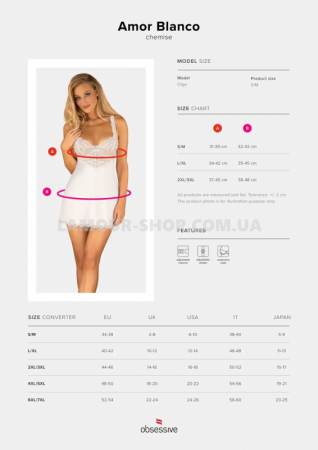 фото Сорочка  Obsessive Amor Blanco underwire chemise & thong white S/M