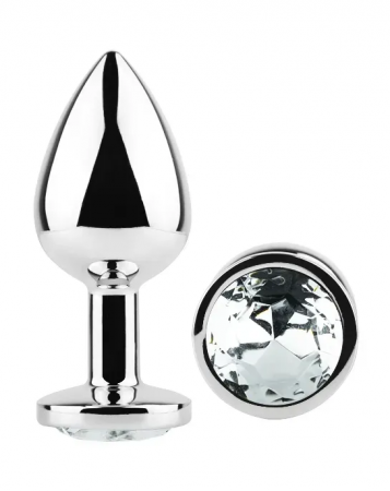 фото Анальна пробка з кристалом EGZO - Silver Round Plug Clear M