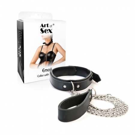 фото Нашийник з повідцем з екошкіри Art of Sex - Leash and Collar Emoji