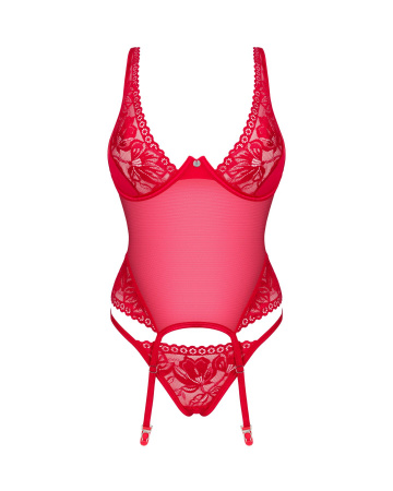 фото Корсет Obsessive Lacelove corset M/L Red, мереживо, підв’язки для панчіх