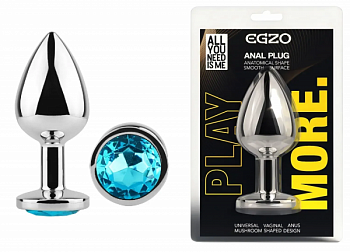 Анальна пробка з кристалом EGZO - Silver Round Plug Aqua size M