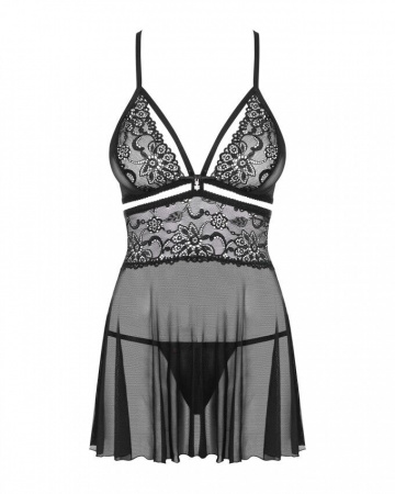 фото Еротичний мереживний комплект із сіточкою Obsessive 838-BAB-1 babydoll & thong black 