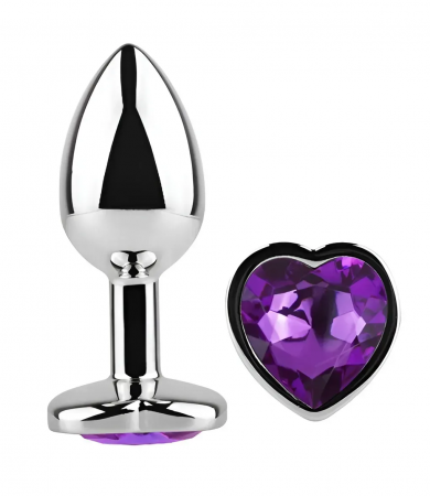 фото Анальна пробка з кристалом EGZO - Silver Heart Plug Purple size S