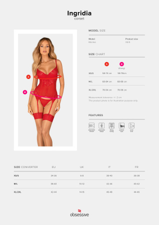 фото Комплект корсет та стрінги Obsessive Ingridia corset & thong M/L, червоний