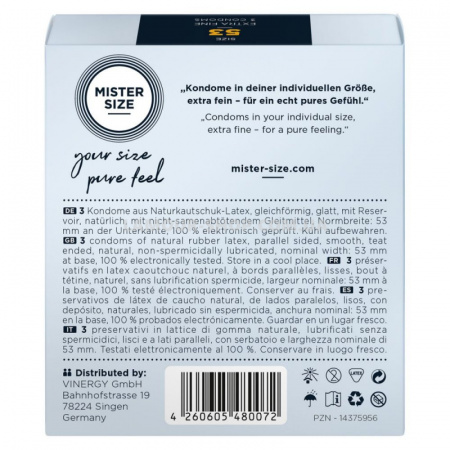 фото Презервативи Mister Size - pure feel - 53 (3 condoms), товщина 0,05 мм