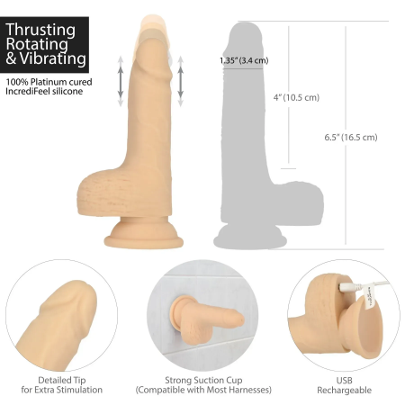 фото Фалоімітатор-пульсатор Naked Addiction 6.5″ Thrusting Dong With Remote, рухи вперед