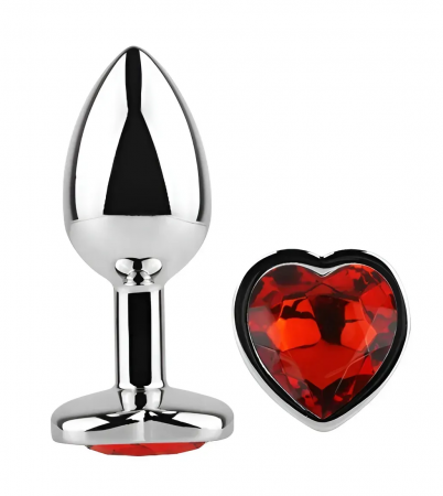 фото Анальна пробка з кристалом EGZO - Silver Heart Plug Red size S