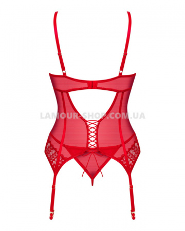 фото Комплект корсет та стрінги Obsessive Ingridia corset & thong XS/S, червоний