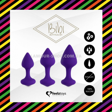фото Набір силіконових анальних пробок FeelzToys - Bibi Butt Plug Set 3 pcs Purple