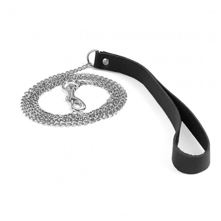 фото Повідець на ланцюжку із натуральної шкіри Art of Sex - Leash, колір Чорний