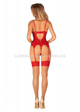 фото Комплект корсет та стрінги Obsessive Ingridia corset & thong XS/S, червоний