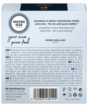 фото Презервативи Mister Size - pure feel - 57 (3 condoms), товщина 0,05 мм