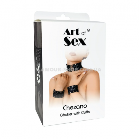 фото Шкіряний чокер  з манжетами Art of Sex - Leather Chezarro