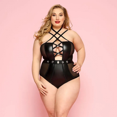 фото Боді JSY «Пристрасна Лорейн» Plus Size Black, люверси, стрепи