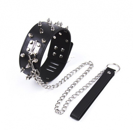 фото Нашийник шипований з повідцем, чорний