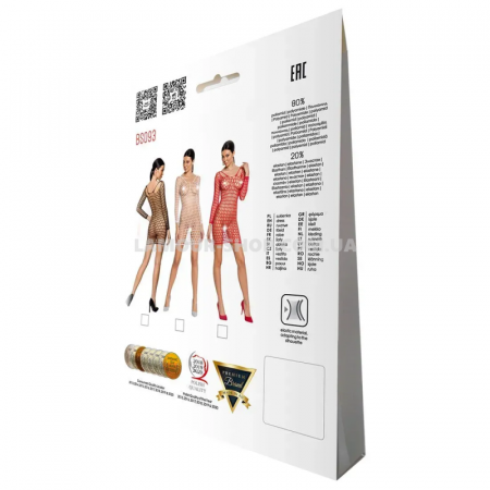 фото Бодістокінг-сукня з глибоким коміром Passion BS093 black, довгі рукави