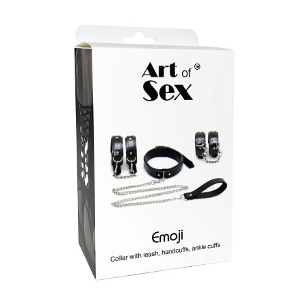 фото Набір BDSM  Art of Sex - Emoji, наручники, поножі, нашийник з повідцем