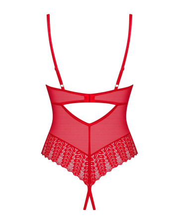 фото Боді  Obsessive Ingridia crotchless teddy XS/S, червоне, відкриті груди