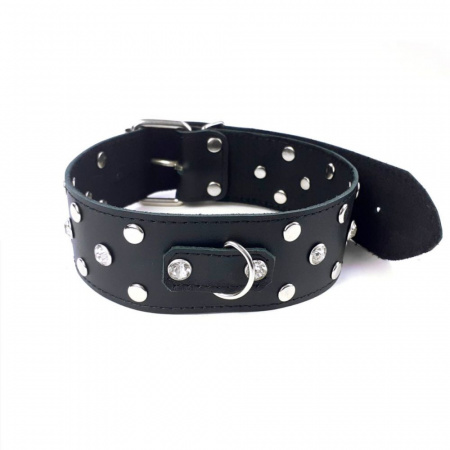 фото Нашийник з натур шкіри із заклепками та стразами Art of Sex - Jenna Collar