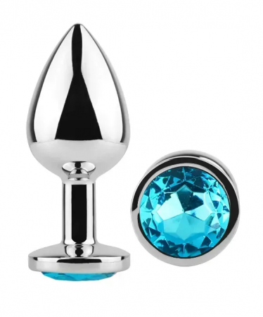 фото Анальна пробка з кристалом EGZO - Silver Round Plug Aqua size M