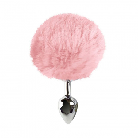 фото Анальний затор М Art of Sex - Metal Butt plug Rabbit Tail, Ніжно-рожевий