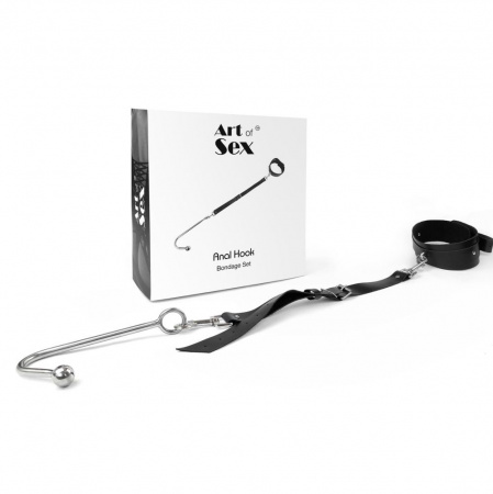 фото Анальний гак  із нашийником з шкіри Art of Sex - Anal hook, Чорний