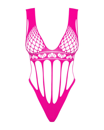 фото Сітчастий боді із поздовжніми вирізами Obsessive B121 teddy S/M/L, рожевий