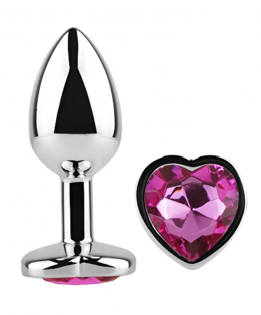 фото Анальна пробка з кристалом EGZO - Silver Heart Plug Rose size M