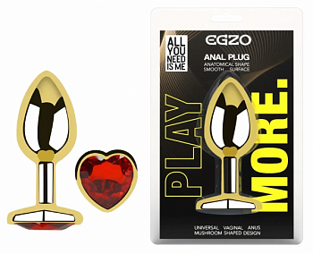 Анальна пробк з кристалом EGZO - Gold Heart Plug Red size S