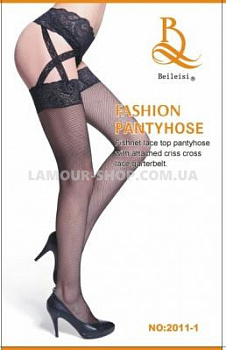 Колготки в дрібну сітку з імітацією панчох, чорні