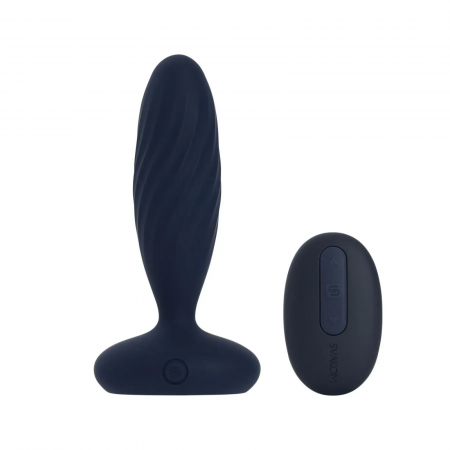 фото Анальна смарт-вібропробка з пульсацією Svakom Jordan Navy Blue, пульт ДК
