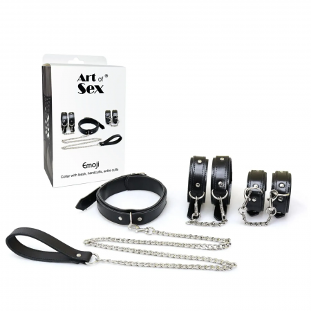фото Набір BDSM  Art of Sex - Emoji, наручники, поножі, нашийник з повідцем