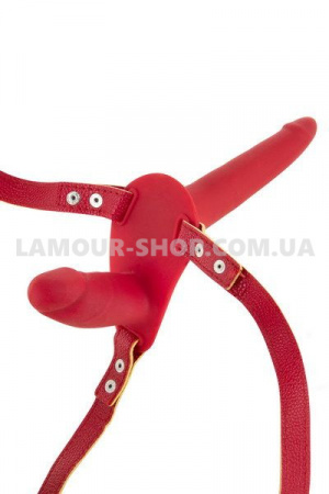 фото Подвійний страпон Fetish Tentation Strap-On with Double Dildo Red