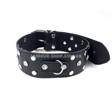 фото Нашийник з натур шкіри із заклепками та стразами Art of Sex - Jenna Collar