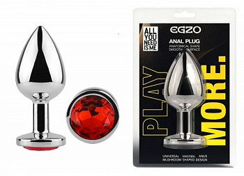Анальна пробка з кристалом EGZO - Silver Round Plug Red size M