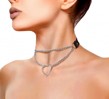 фото Чокер на шию Серце Art of Sex - Paris, з натуральної шкіри, колір Чорний