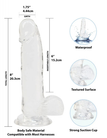 фото Фалоімітатор  на присосці ADDICTION — Clear Dildo with Balls 8″