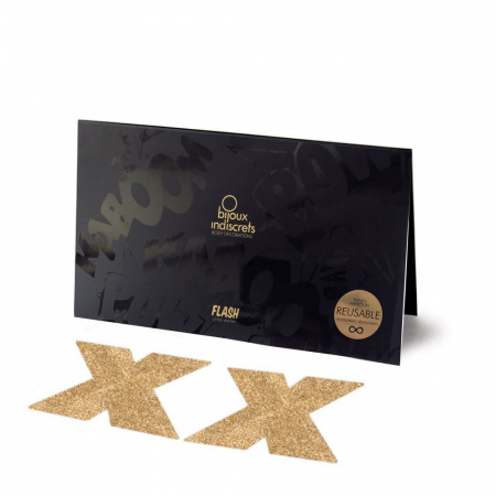 фото Пестіс - стикини Bijoux Indiscrets - Flash Cross Gold, наклейки на соски
