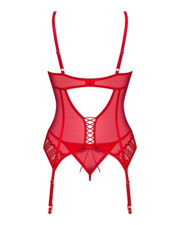 фото Комплект корсет та стрінги Obsessive Ingridia corset & thong M/L, червоний