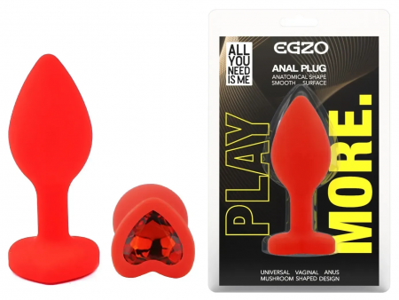 фото Силіконова анальна пробка  EGZO - Silicone Red Heart Plug Red, size S