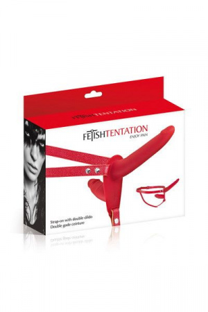 фото Подвійний страпон Fetish Tentation Strap-On with Double Dildo Red