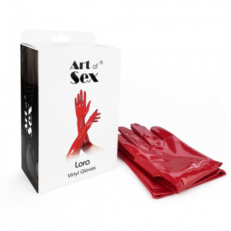 фото Глянсові вінілові рукавички Art of Sex - Lora, розмір S, колір Червоний