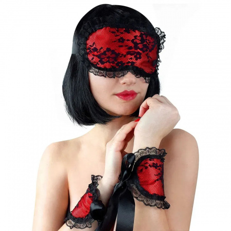 фото Мереживна маска на очі з наручниками Art of Sex – Mask and Handcuffs