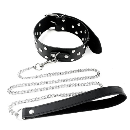 фото Нашийник з повідцем із нат шкіри із заклепками Art of Sex - Jenna Collar with