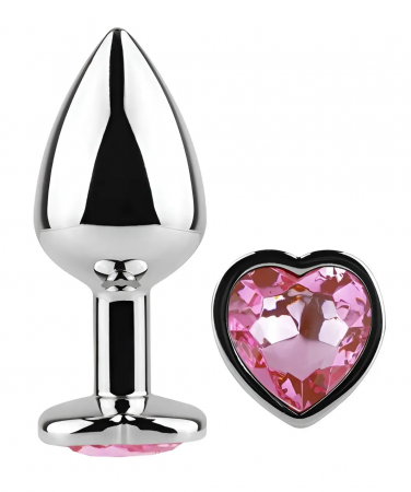 фото Анальна пробка з кристалом EGZO - Silver Heart Plug Pink size S