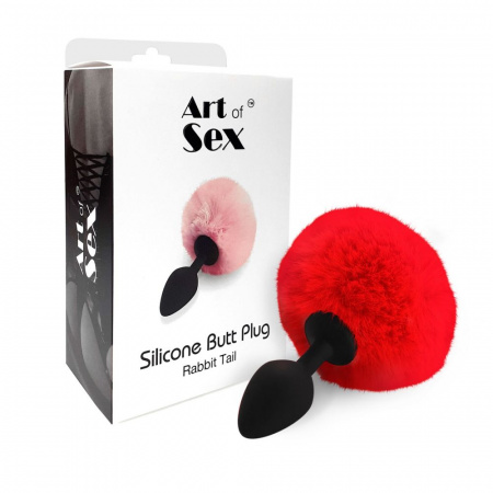 фото Анальна пробка М Art of Sex - Silicone Bunny Tails Butt plug Red, діаметр 